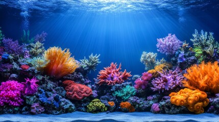 Obraz premium Vibrant Coral Reef Aquarium Displaying Underwater Marine Life