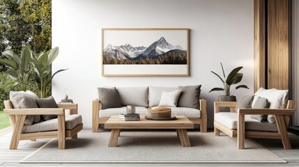 Bright Living Room with Wooden Floor: Commercial Photograph