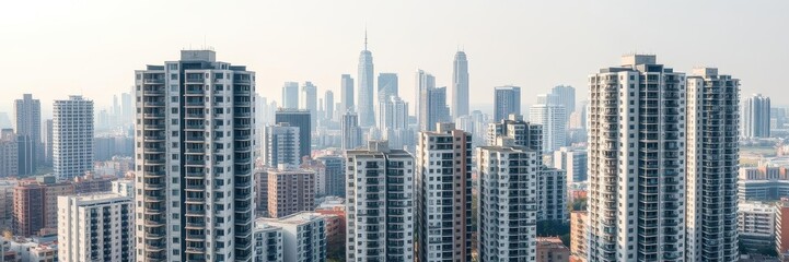 Obraz premium Modern module apartment block with sleek design and multiple balconies overlooking the cityscape, block, urbanization, city