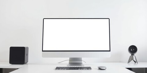 Fototapeta premium Modern slim computer with sleek design, isolated on white background, keyboard, screen