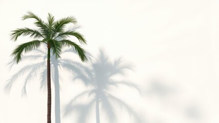 Realistic shadow effect of a palm tree casting a shadow on a white wall, tropical, creative