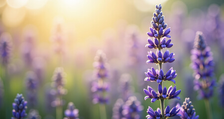 Naklejka premium Lush purple lavender field in natural light