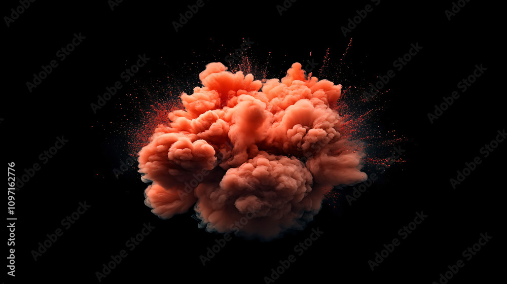 Aufkleber vibrant red particles exploding and forming a stunning colorful cloud against a black backdrop, idea