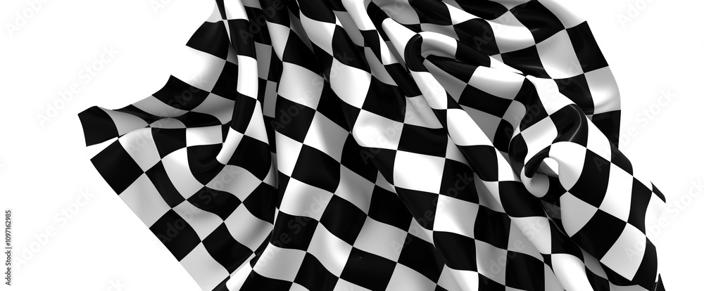 Poster Wavy racing checkered flag with diagonal folds. Realistic 3d render
