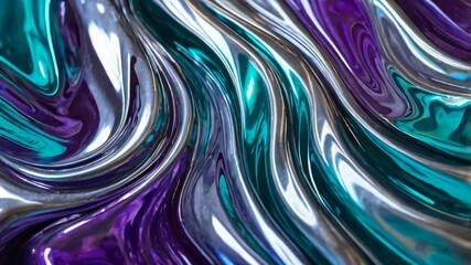 AI GENERATE background Abstract waves of liquid metal, shifting in a gradient of silver, teal, and purple