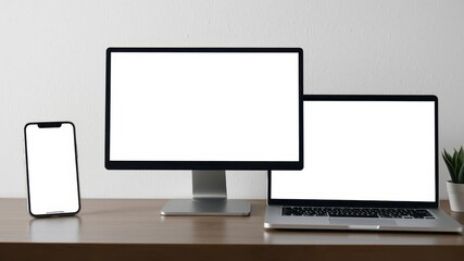Fototapeta premium A close-up mockup of a laptop with a blank web screen ready for customization, marketing, presentation, web development
