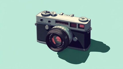 Fototapeta premium Vintage Camera On A Light Green Background