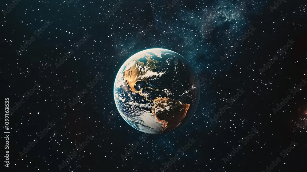 Aufkleber planet earth rotating in the vastness of space, surrounded by countless shining stars and the mesmer