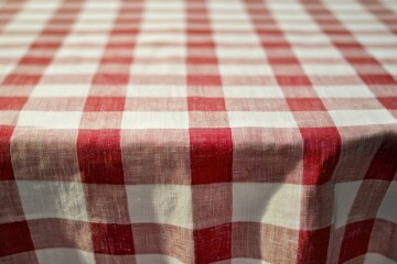 Classic linen red and white checked tablecloth seamless pattern, great for kitchen themes.