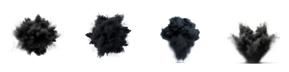 Fototapeta premium Dynamic smoke clouds in various shapes, white isolate background transparent background