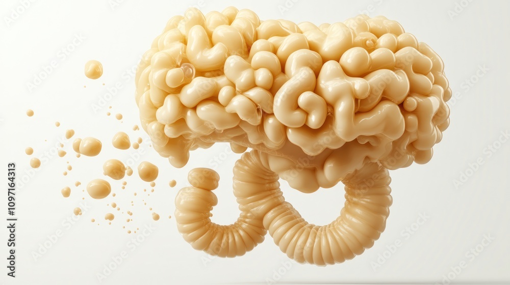 Poster a stylized 3d rendering of a brain-like structure in a creamy texture.