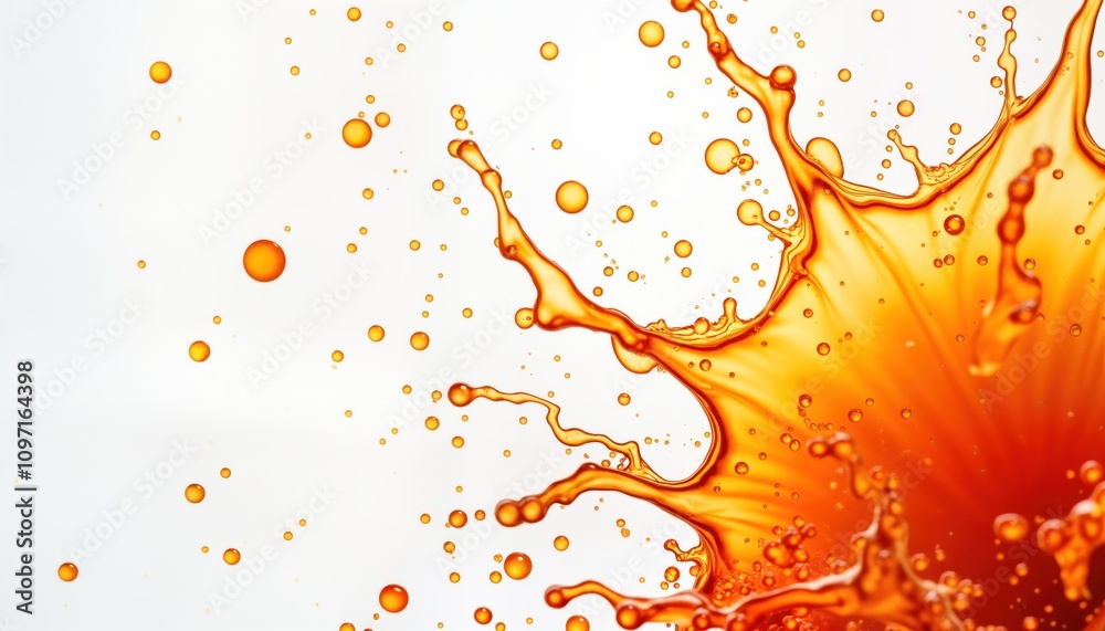 Aufkleber orange liquid splash. droplets burst. white backdrop. bright citrus juice. refreshing drink. vibrant