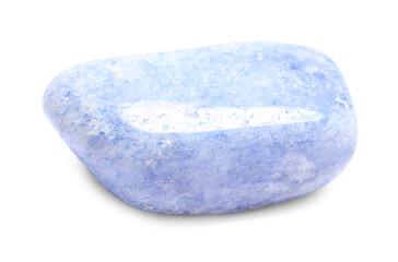 Beautiful blue quartz crystal isolated on white. Natural gemstone