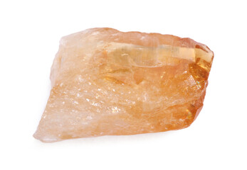 Beautiful calcite crystal isolated on white. Natural gemstone