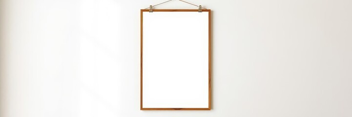 A stylish poster mockup hanging on clips in a modern home setting, artwork, hanging