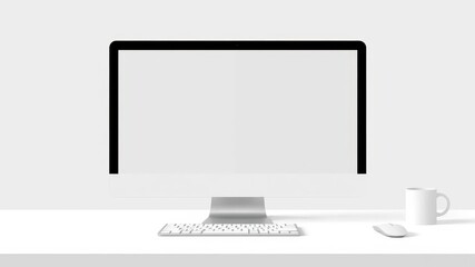 Fototapeta premium Desktop vector mockup featuring a sleek computer screen and keyboard with a minimalist design and neutral color scheme, neutral, scheme, sleek