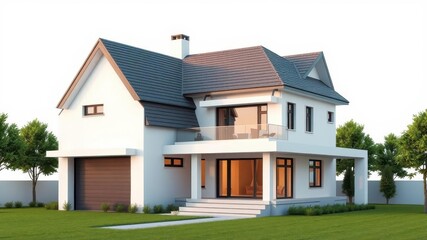 Modern minimalist house with geometric shapes and large windows, style, modern, art