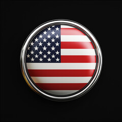 United states flag shining in a chrome frame on black background