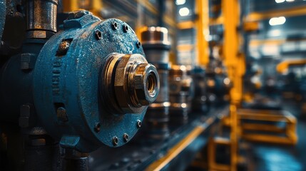 Fototapeta premium Close-up of industrial machinery component in a manufacturing setting.