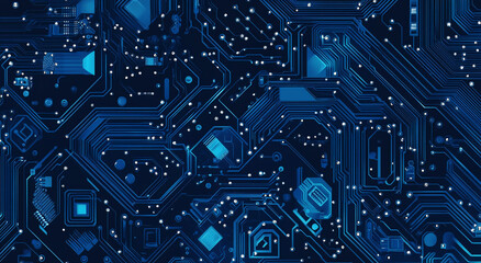 Abstract representation of blue circuit patterns showcasing modern technology and digital innovation in a dark background