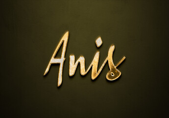 Old gold text effect of Arabic name Anis with 3D glossy style Mockup.