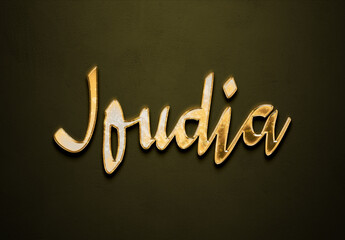 Old gold text effect of Arabic name Joudia with 3D glossy style Mockup.