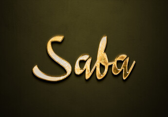 Old gold text effect of Arabic name Saba with 3D glossy style Mockup.