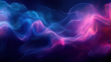 Obraz premium Sleek abstract design with dark blue and purple gradient and fluid motion creating a dreamy atmosphere, creative music waves background, banner
