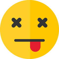 Flat emoji face with crossed-out eyes and tongue sticking out, depicting a humorous or exaggerated dead expression, designed in bold colors and minimalistic style
