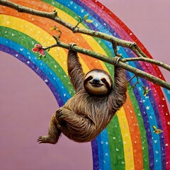 Happy Sloth with Rainbow