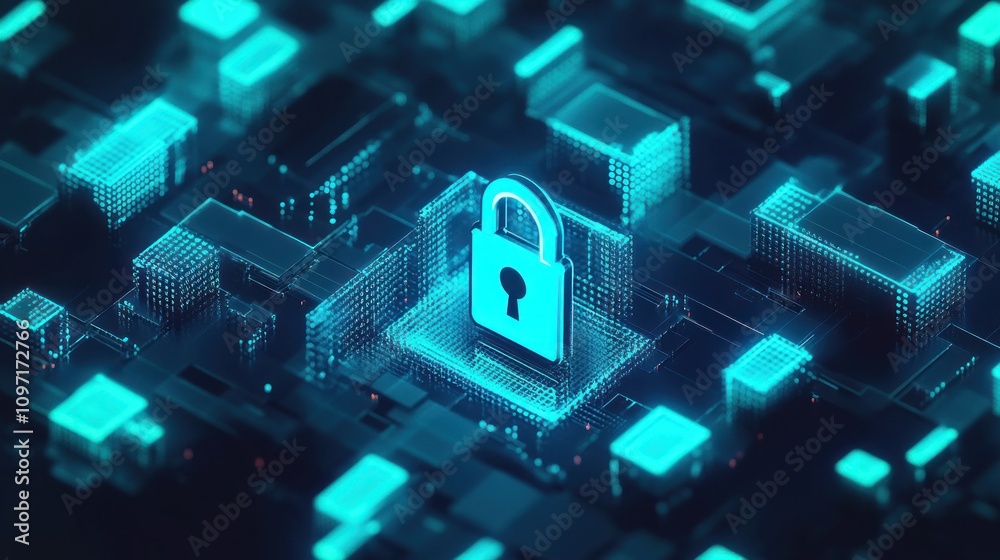 Aufkleber Digital representation of a padlock symbolizing cybersecurity and data protection.