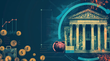 Obraz premium Financial Growth and Saving Concept: Poggy Bank, Coins and Bank Finance