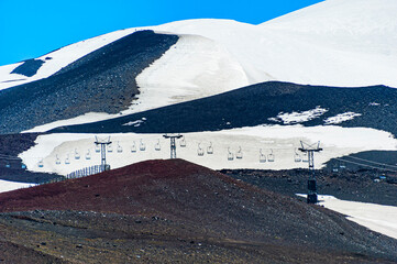 Volcano Osorno, Chile - December 6, 2019:  Striking views of stratovolcano Osorno in the Southern Chile. Osorno is considered a symbol of the local landscape and stands on the southeastern shore of Ll