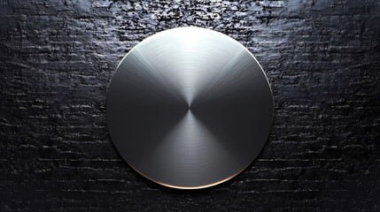 This silver disk features a sleek edge and glossy shine on a patterned background, ideal for branding and. Burnished Metallic Glow. Illustration
