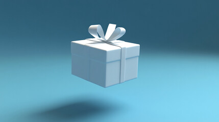 Obraz premium Floating gift box with a ribbon in a serene blue background provides a calming visual delight for special occasions