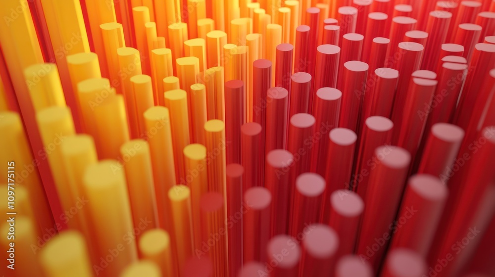 Poster a vibrant gradient of cylindrical shapes in warm colors, suggesting depth and rhythm.