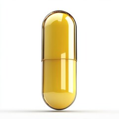 Yellow capsule pill isolated on white background, representing health