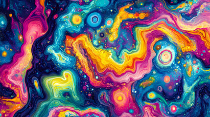 Psychedelic abstract background with neon curved acid stains. Abstract Wavy Patterns. Illustration