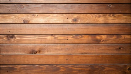 Fototapeta premium Close-up of horizontal wooden planks with rich brown tones and natural knots, ideal for backgrounds, textures, or rustic designs 