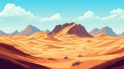 Naklejka premium A vast and endless desert landscape with rolling sand dunes stretching as far as the eye can see. Endless Sand Horizon. Illustration