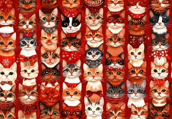 Fototapeta premium Group of Cat Faces