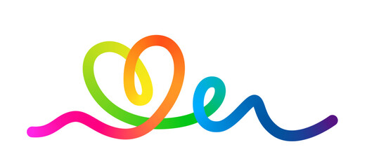 Abstract Gradient Line in the Shape of a Heart. Vector Loop Ribbon. A Colorful Symbol of Love. Design Element for Backgrounds and Valentines Day Posters.