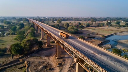 Obraz premium Innovative bridges rural areas utilizing steel and concrete to span vast distances and challenging terrains