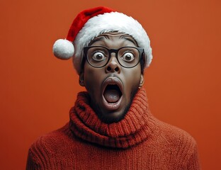 Obraz premium Person Wearing a Santa red Hat and Glasses