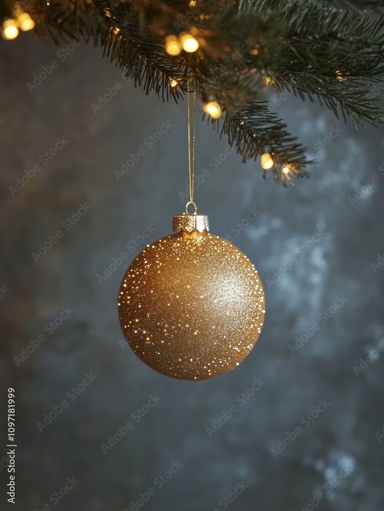 Aufkleber a shiny golden ornament dangles from a pine branch, adding festive charm to the holiday setting illu