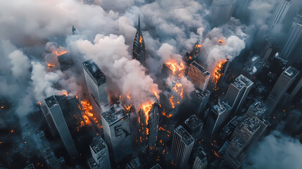Fototapeta premium aerial city skyscrapers ruins