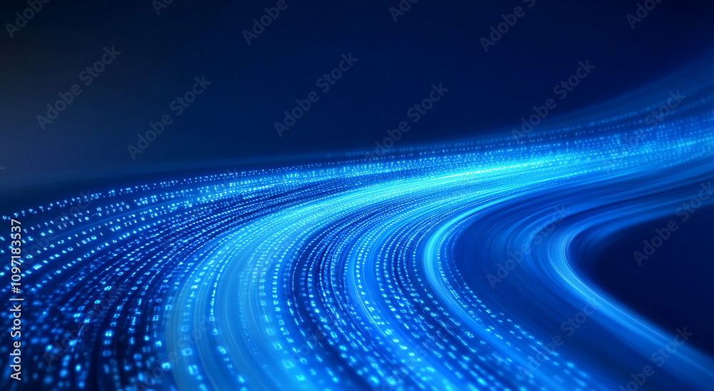 Poster dynamic blue digital wave representing data flow and technology trends