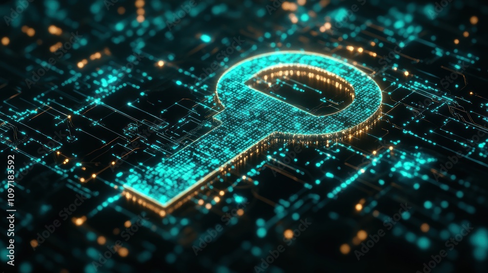 Leinwandbilder a glowing digital key symbol over a circuit-like background representing cybersecurity.
