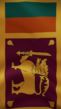 Sri Lanka Waving Flag in Vertical Orientation. Realistic Flag Animation. Seamless Loop Background.	