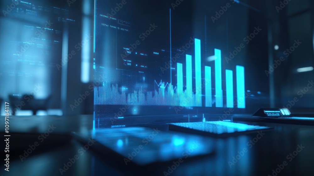 Leinwandbilder A futuristic digital interface displaying data analytics and graphs.